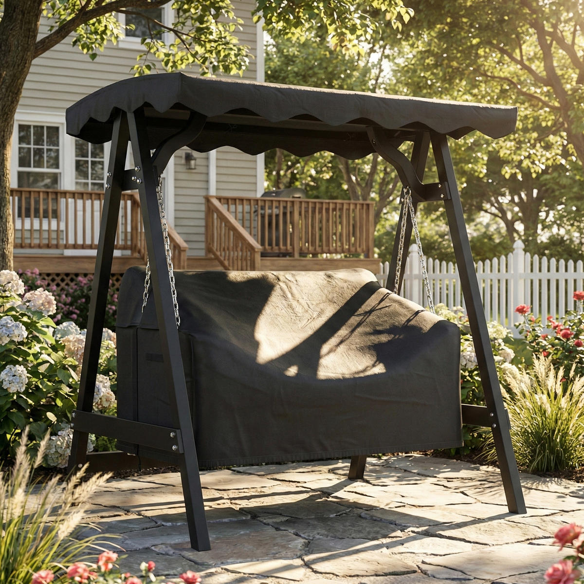 GARTENSCHAUKEL-ABDECKUNG Oxford-Stoff Schwarz - Schwarz, Textil (76/81/142cm) - Outsunny