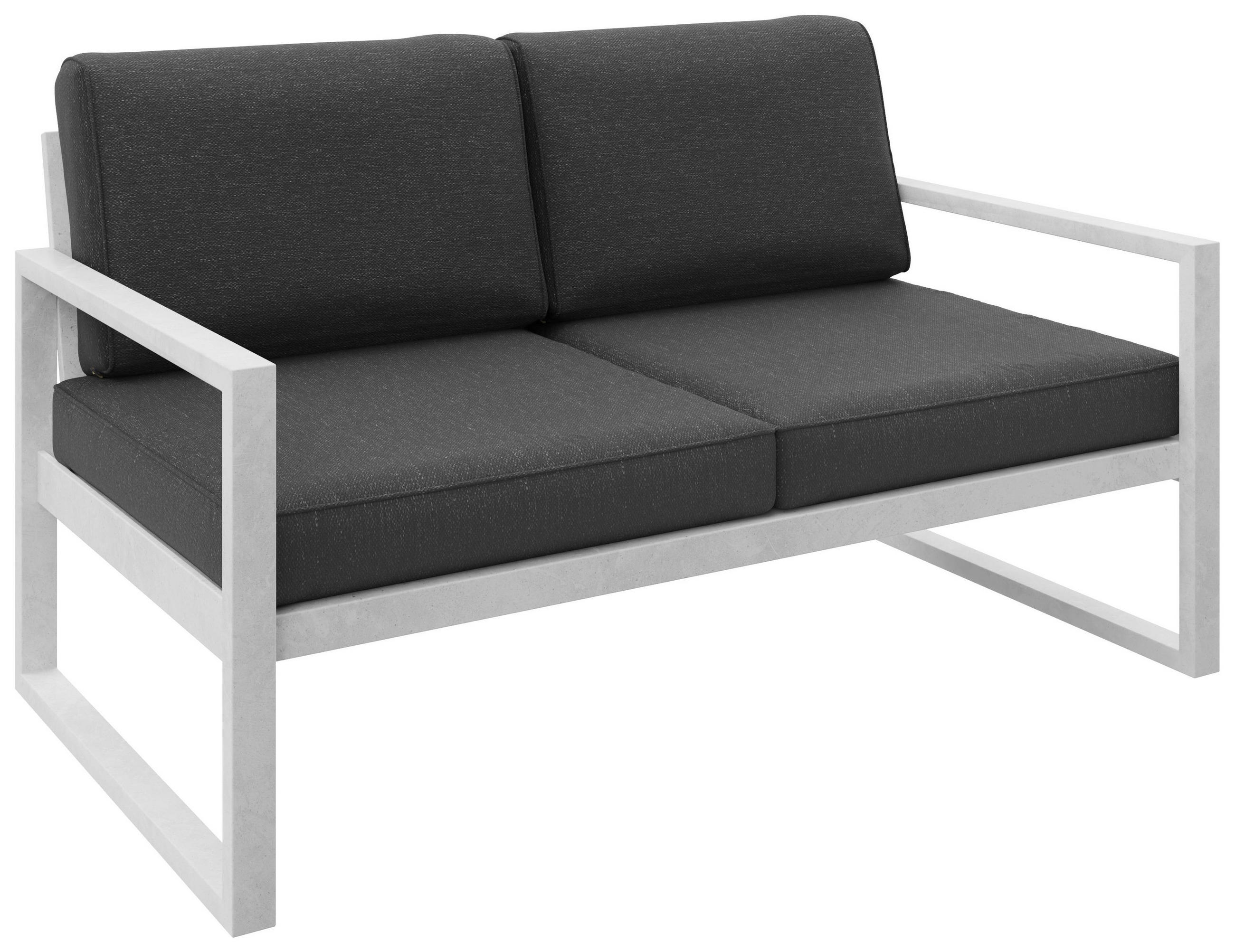 GARTENBANK Bellano Outdoor 2-Sitzer Polster-Loungebank, Stahlgestell Weiß, Dunkelgrau 76/146/80 cm - Grau, Textil (146/86/80cm) - WFL GROUP