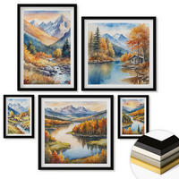 WANDBILDER 5er-Set - 50x50 cm & 20x30 cm & 40x60 cm Schwarzer Rahmen - Berglandschaft, Flusshütten - Schwarz, Kunststoff (40/60cm) - ArtPrintCave