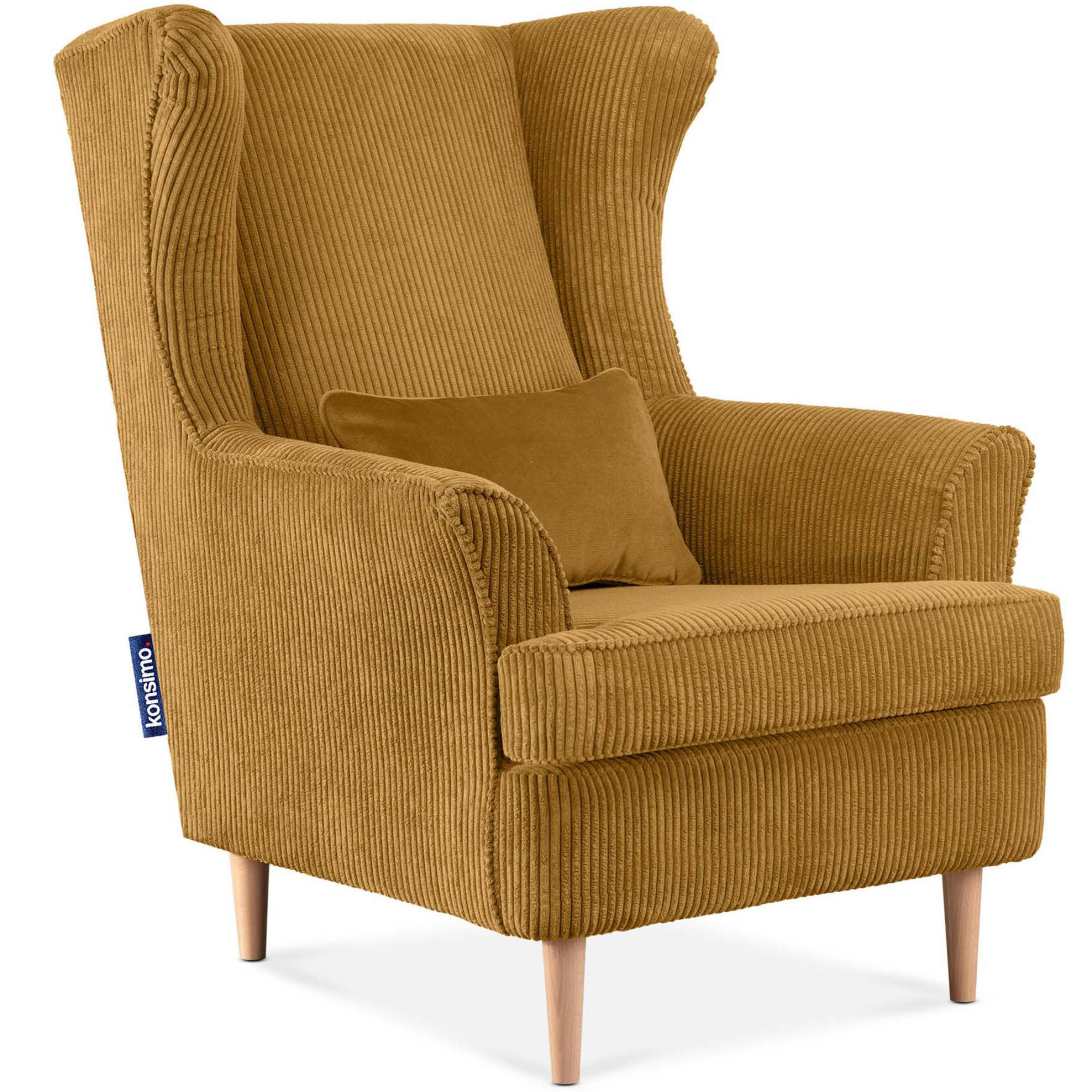 OHRENSESSEL STRALIS inklusive dekorativem Kissen, gelb - Dunkelgelb, Textil (82/108/80cm) - KONSIMO®