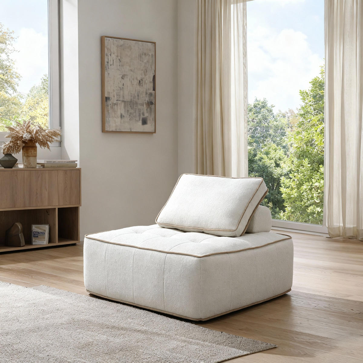 SESSEL Zen Weiß und Sand 1-Sitzer - Beige/Weiß, Textil (100/75/100cm) - COCO Living