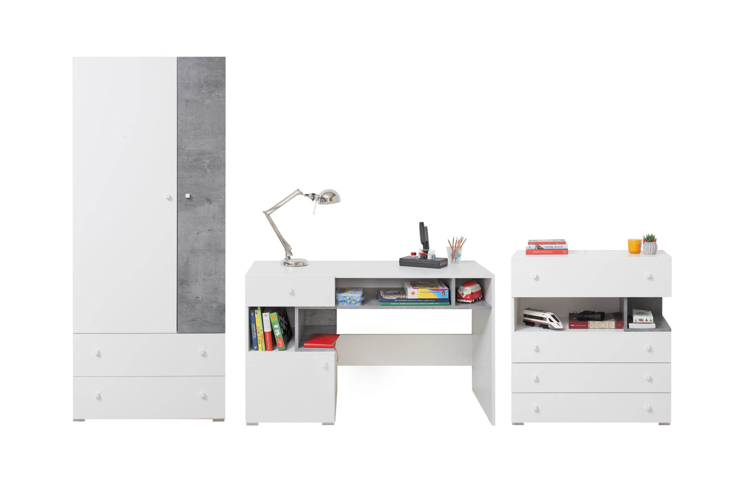 JUGENDZIMMER-SET SIMON B 3-teilig in Weiß/Grau - Weiß/Grau, Holzwerkstoff (290/190/55cm) - Deine Möbel 24