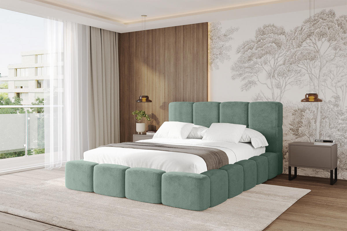 POLSTERBETT mit Bettkasten und Lattenrost mit Kopfteil, Boxbett ohne Matratze, mit Stauraum - NATA 160x200 Grün - Grün, Holzwerkstoff/Textil (160/200cm) - ALTDECOR