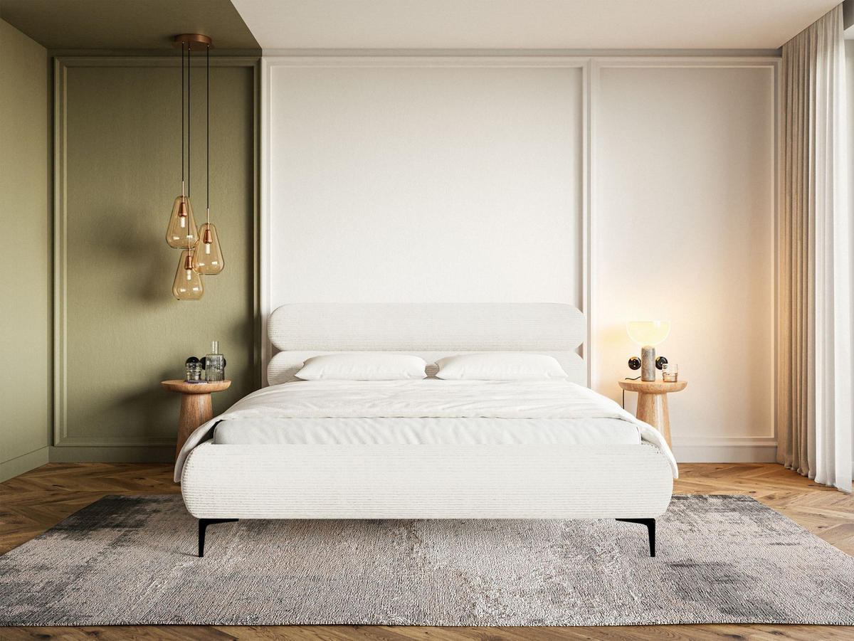 POLSTERBETT Roule Cord Creme 180x200 cm - Creme/Schwarz, Textil/Metall (180/200cm) - Selsey