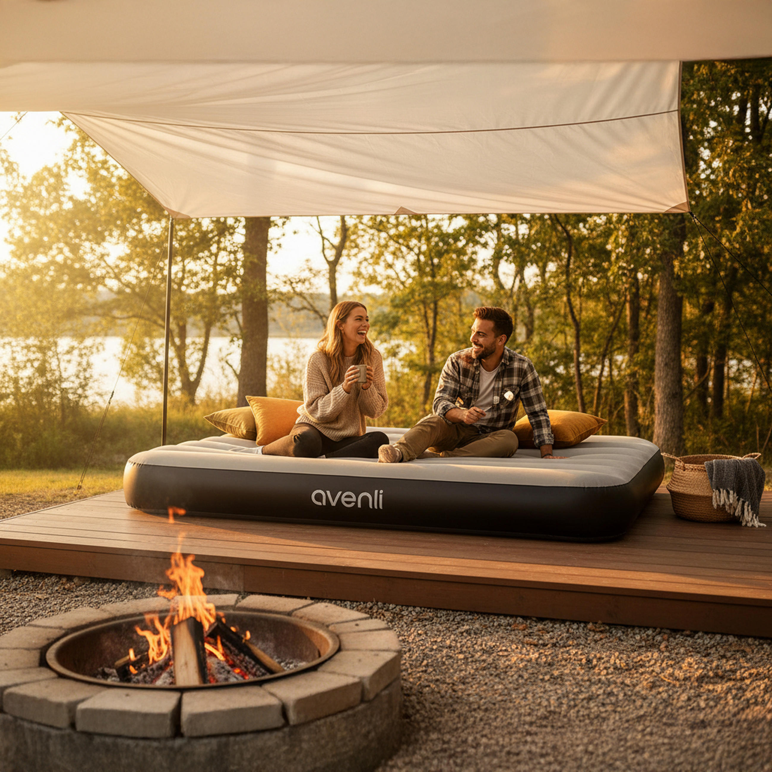 LUFTBETT Luftmatratze Camping 2 Personen 191x137x25cm grau aufblasbar ohne Pumpe - Schwarz Hochglanz/Grau, Kunststoff (137/191cm) - Avenli