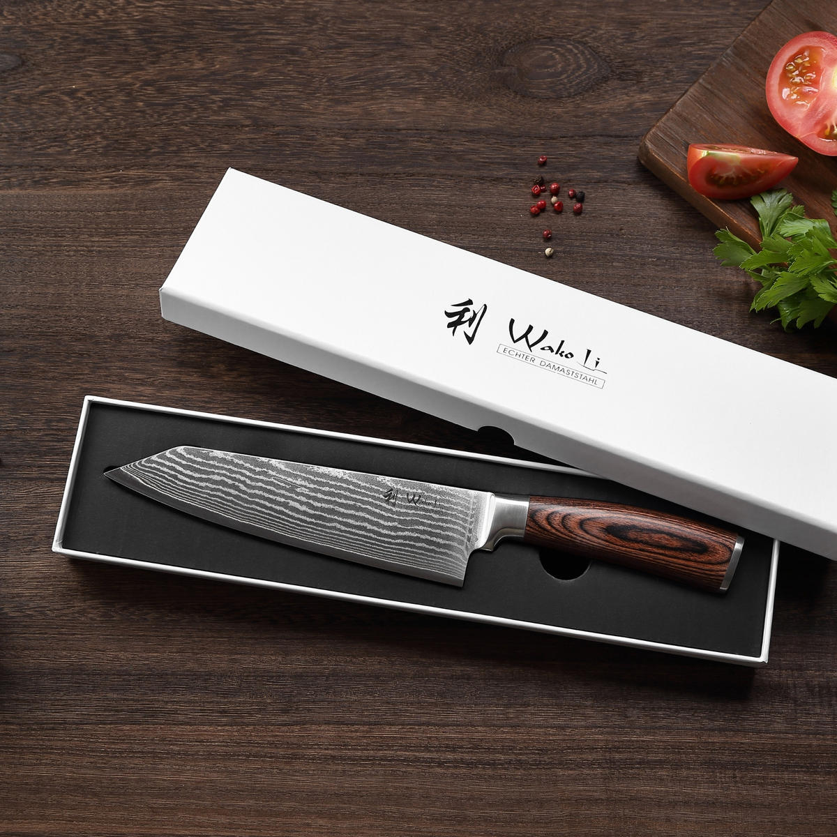 KIRITSUKE Damastmesser I EDIB - Braun, Holz/Metall (30cm) - Wakoli