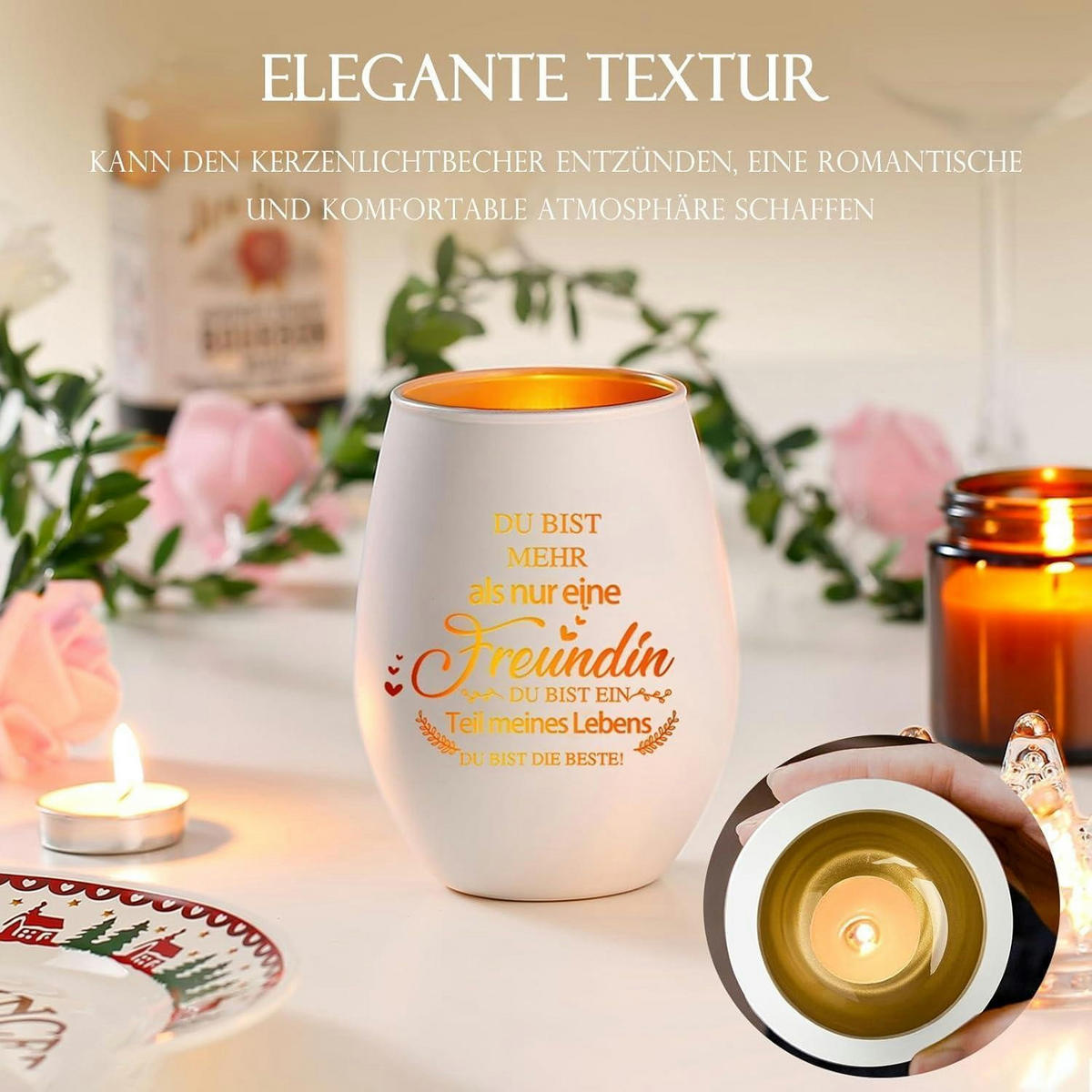 WINDLICHT mit Spruch für Freundin Glas 11.4 cm - Weiß, Glas (11.4cm)