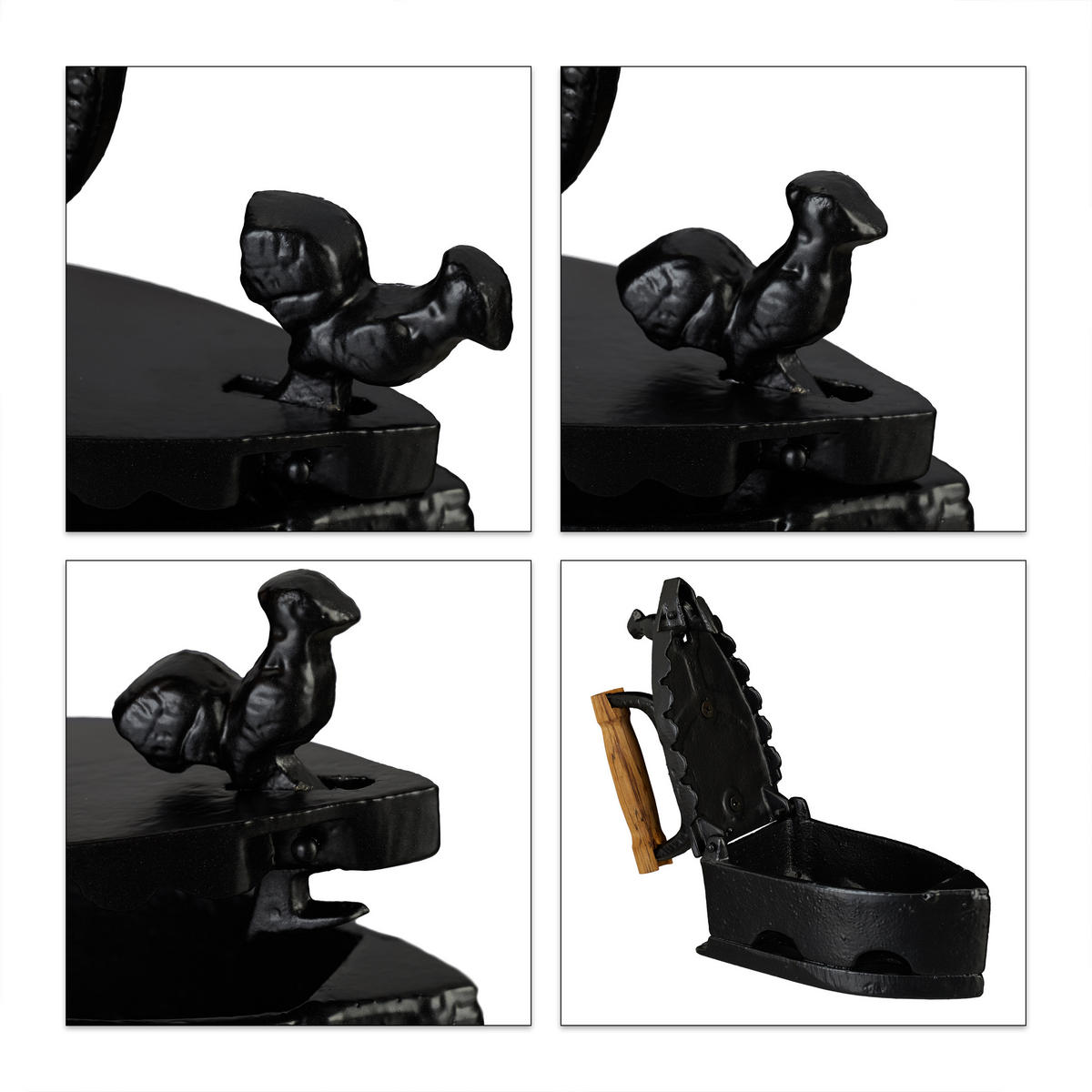 DEKORAČNÉ žehlička - čierna, kov/drevo (18cm) - Relaxdays