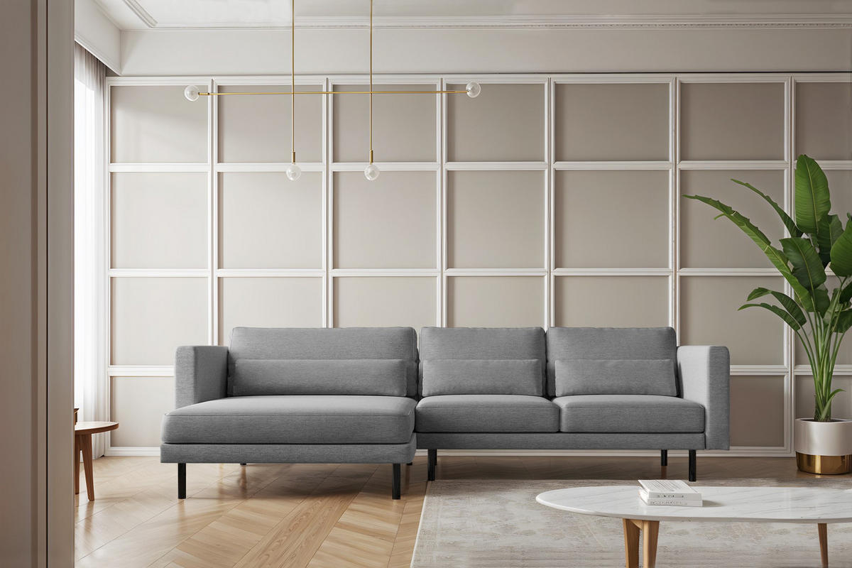 ECKSOFA L-form Dani Stoff Verita Stahl Links - Hellgrau, Holz (281/174cm) - Kaiser Möbel