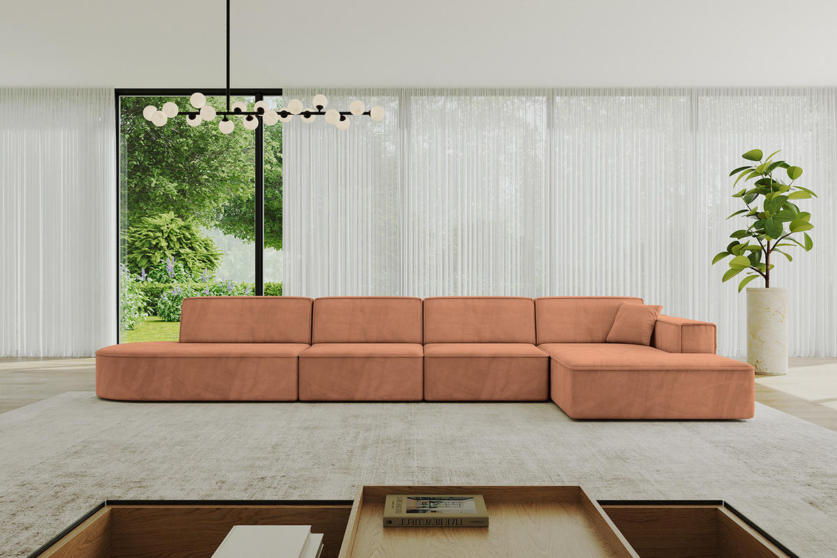 ECKSOFA Ottomane Rechts IREA-L3-v4 - 413x171x79 cm Koralle - Koralle, Holzwerkstoff/Textil (171/413cm) - ALTDECOR