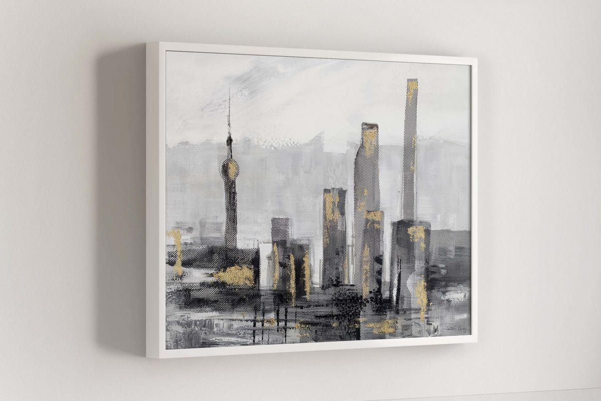RUČNE MAĽOVANÝ AKRYLOVÝ OBRAZ 100/70 cm, čierny/sivý, krajinný motív - čierna/sivá, drevo/textil (100/70cm) - KUNSTLOFT