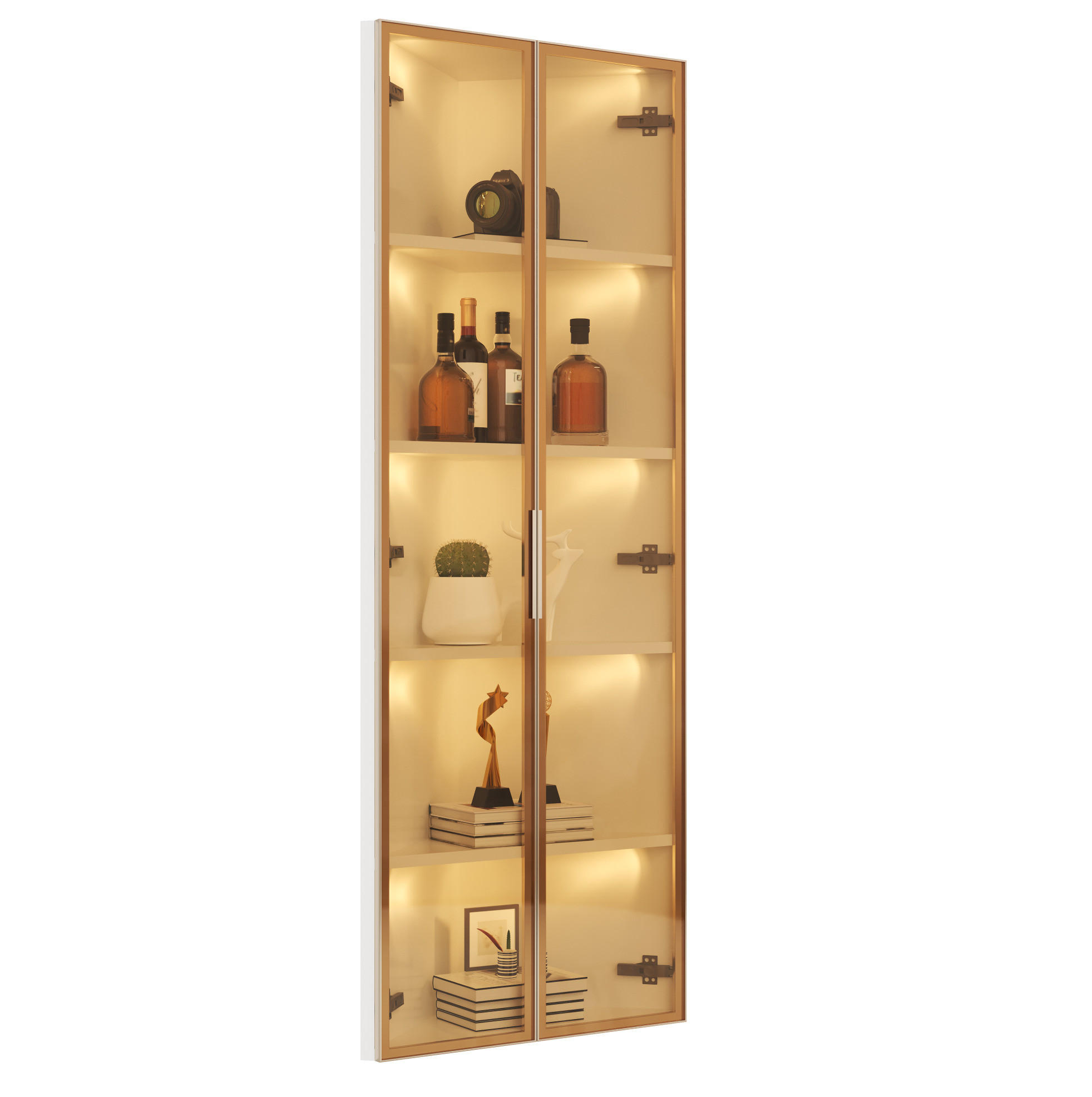 Modfu ROHOVÁ vitrína z MDF 62x35x160 cm bílá s LED osvětlením, tichým dovíráním a bezpečnostním sklem