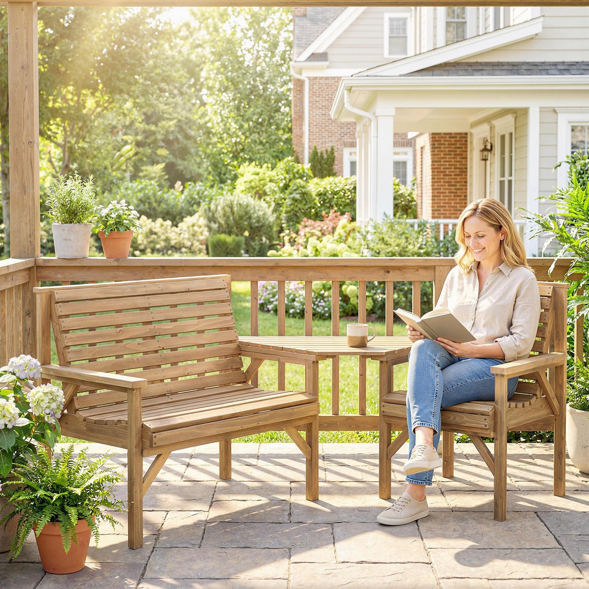 GARTENSTÜHLE 3er Set Tannenholz Naturholz - Naturfarben, Holz - Outsunny