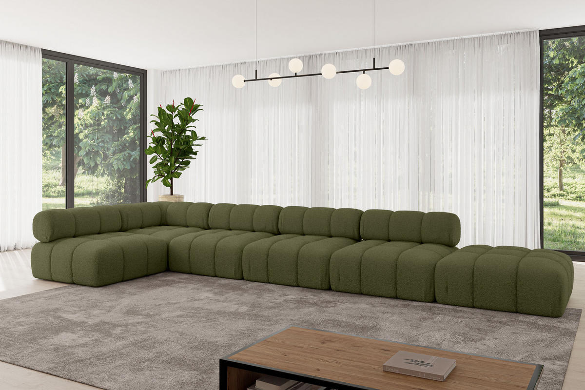 ECKSOFA modulares Sofa Favio-L3 - 475x190x70 cm Grün Bouclé - Grün, Holzwerkstoff/Textil (475/190cm) - ALTDECOR