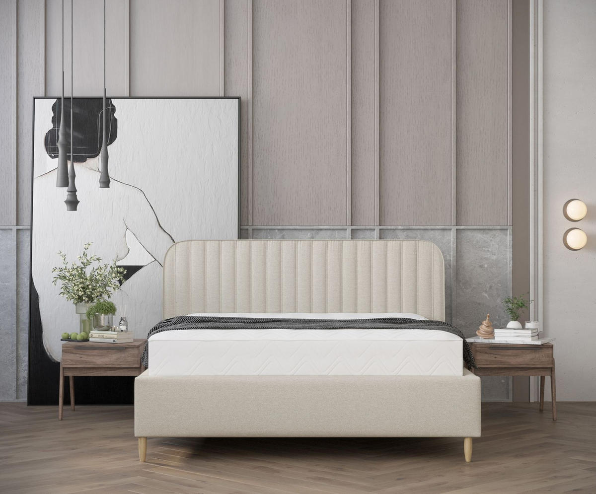 POLSTERBETT Noto Beige 120/200 cm im Webstoff - Beige/Naturfarben, Holz/Holzwerkstoff (120/200cm) - Maison de Reve