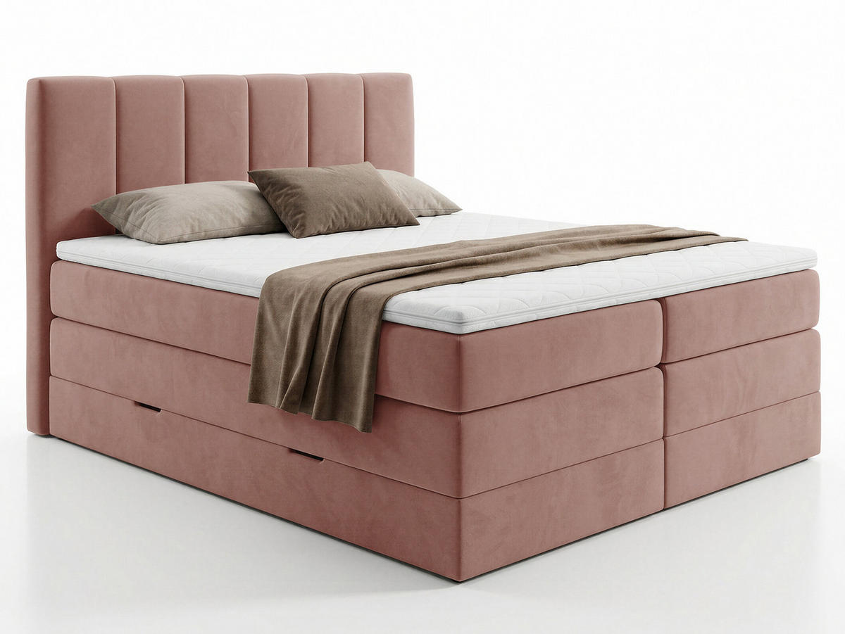 BOXSPRINGBETT Star Max - 160x200 - pink (Kronos 29, Velours) - Pink/Schwarz, Holz/Holzwerkstoff (160/200cm) - Sofnet