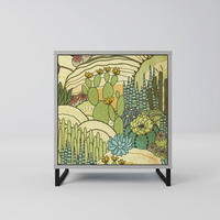 SIDEBOARD SUCCULENTS KALEIDOSCOPE, Grau, 57,5x42x67,5 cm, Schwarze Metall-Rahmenfüße - Multicolor/Schwarz, Holzwerkstoff/Metall (57.5/67.5/42cm) - SpaceRebels