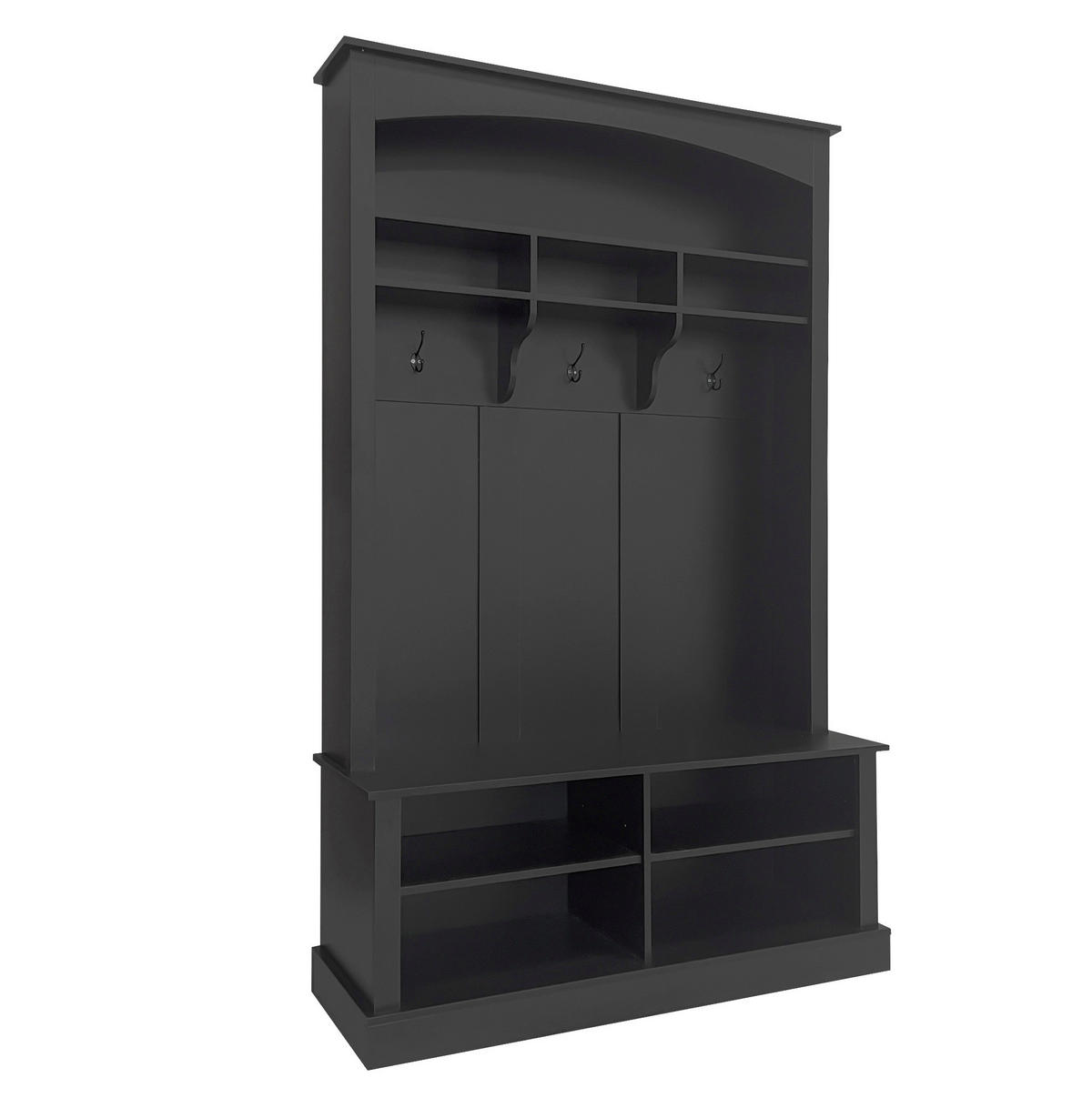 STANDGARDEROBE mit Sitzbank, 3 Haken und Schuhablage, Schwarz, 120/40/190 cm - Schwarz, Holzwerkstoff (120/190/40cm) - BEAOK