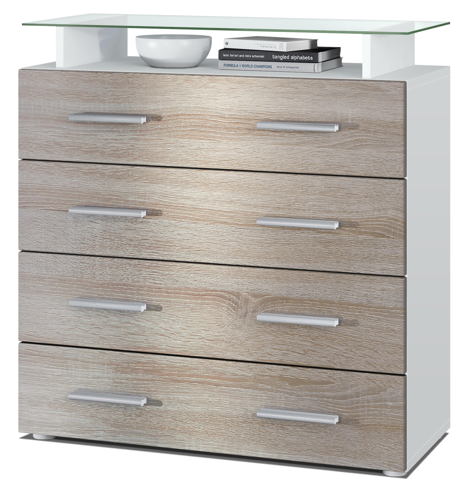 KOMMODE Pavos Eiche sägerau - Eiche San Remo, Holzwerkstoff (76/81/35cm) - Vladon
