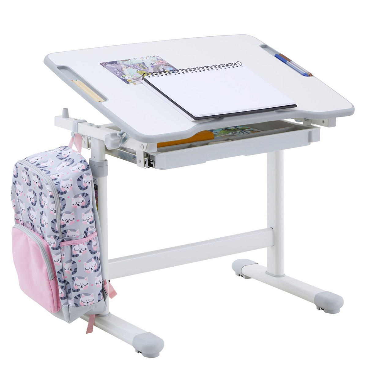 KINDERSCHREIBTISCH VITA - Weiß/Grau, Holzwerkstoff/Metall (67/54/48cm) - CARO-Möbel