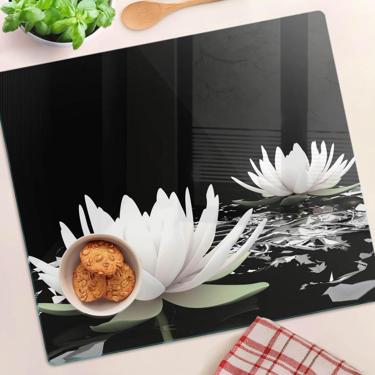 GLASPLATTE 60x52 cm Seerosen - Weiß, Glas (60/0.4/52cm) - TULUP