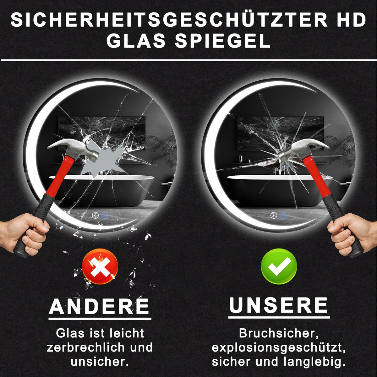 BADSPIEGEL Modern Finng 70/70/2.4 cm - Alufarben, Metall (70/70/2.4cm) - ZMH