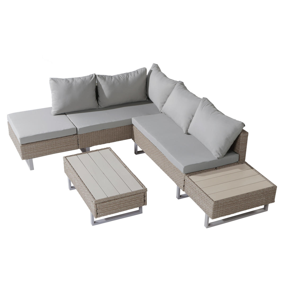 GARTENSET 243x187x64cm beige aus Rattan und Stahl, verstellbar und modular - Beige, Metall - Modfu