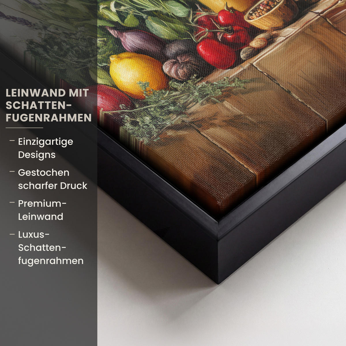 LEINWAND Bilder mit Rahmen - Stilleben - Kräuter - Gewürze - Früchte - Farbenfroh - 20x30 - Grün, Textil (20/30cm) - MuchoWow