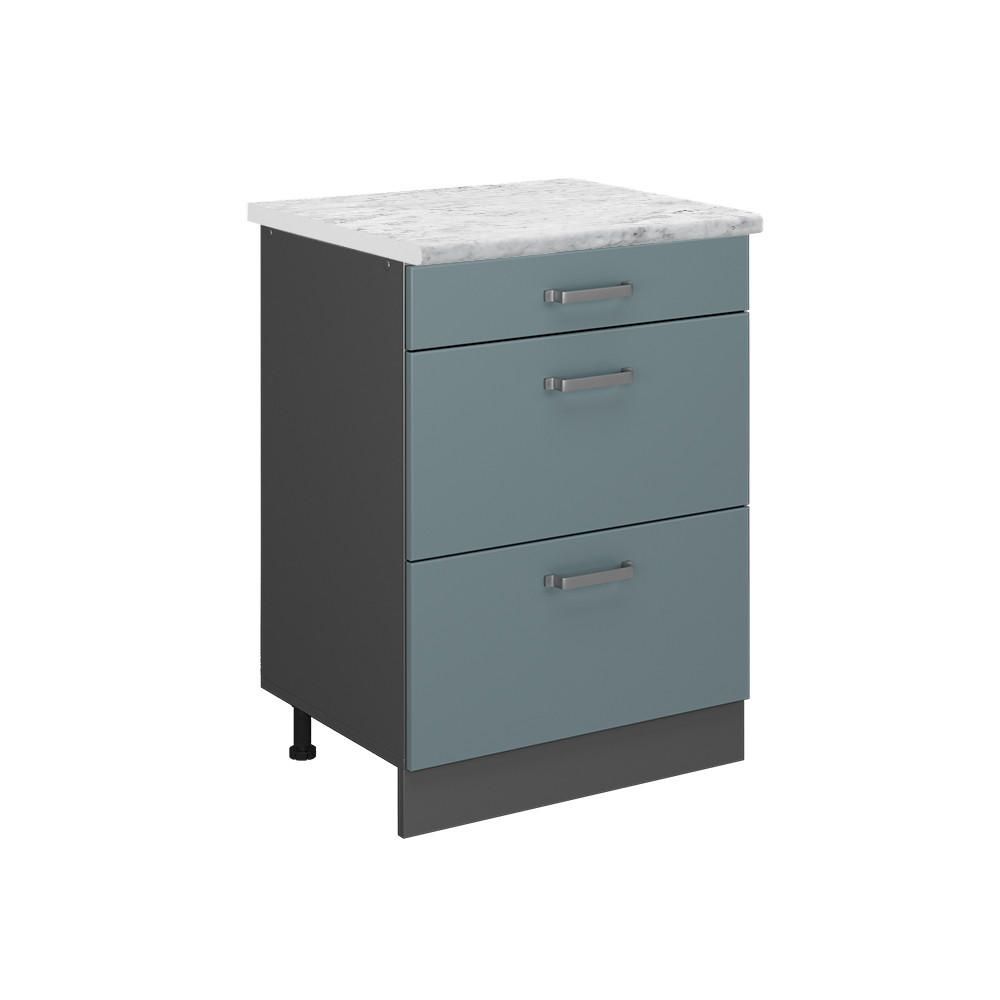 SCHUBLADENSCHRANK R-Line Blau-Grau 60 cm AP Marmor - Anthrazit/Blaugrau, Holzwerkstoff (60/81.6/60cm) - Vicco