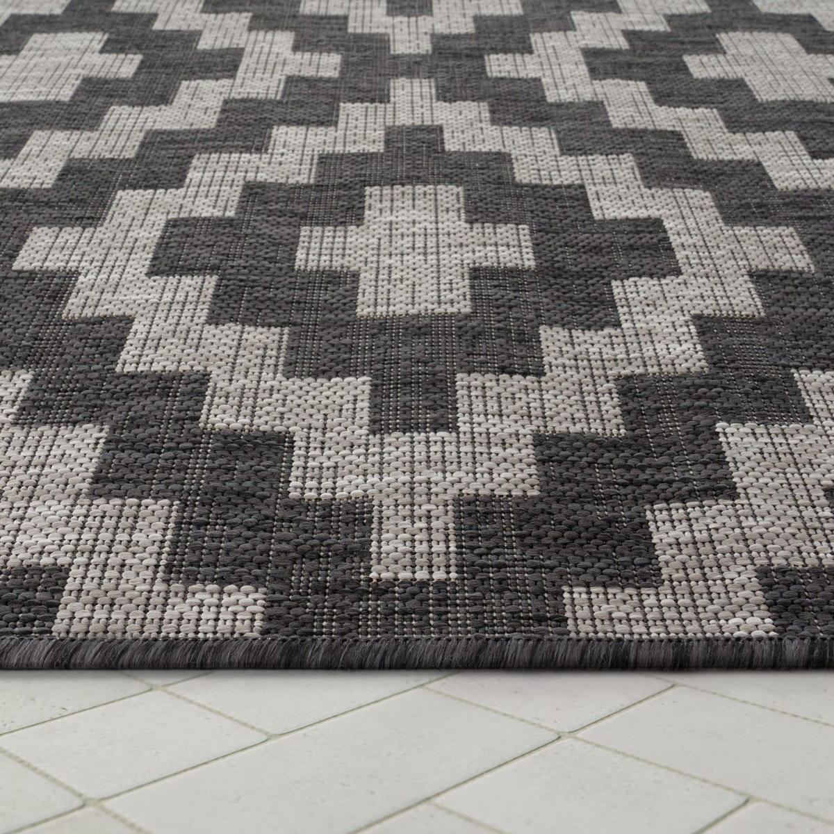 TEPPICH Kurzflor Rauten Wohnzimmer schmutzabweisend Grau Rechteckig 160x220 - Grau, Textil (160/220cm) - KADIMA DESIGN