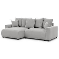 ECKSOFA Calma mit Schlaffunktion und Bettkasten im Bumpy-Design aus weichem Grau Webstoff - Ottomane links - Schwarz/Grau, Holz/Kunststoff (239/140cm) - S-Style