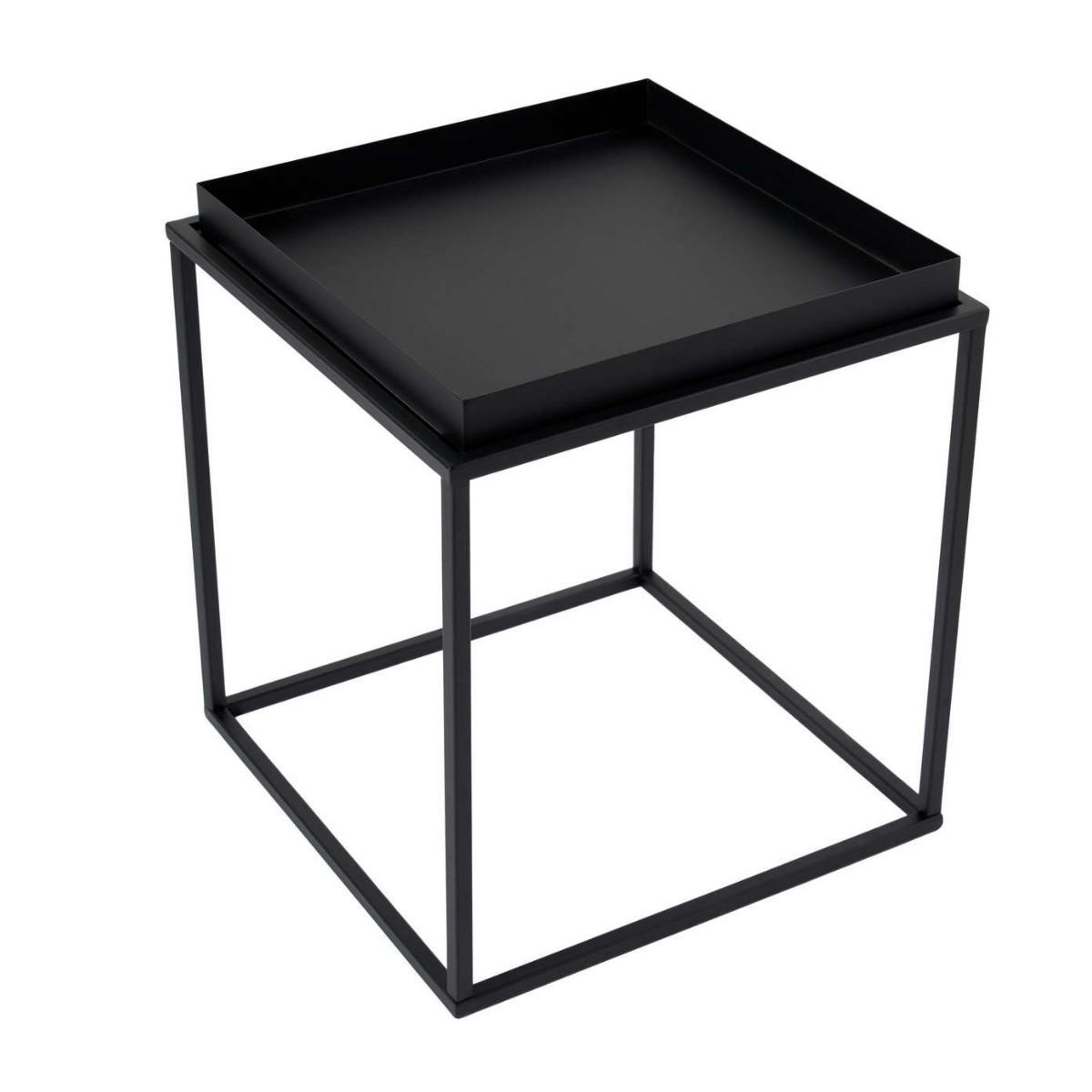 QUADRATISCHER beistelltisch mit platte mit rand 52/45/45 cm - Schwarz, Metall (45/52/45cm) - Calicosy