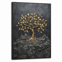 LEINWAND Bilder mit Rahmen - Blätter - Gold - Baum - Fels - 60x80 - Schwarz, Textil (60/80cm) - MuchoWow