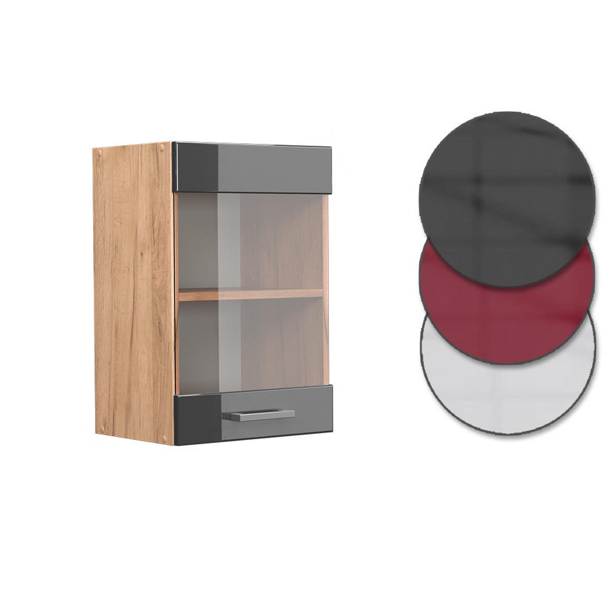 KÜCHENGLASSCHRANK R-Line Anthrazit Hochglanz 40 cm - Honigeiche/Schwarz Hochglanz, Holzwerkstoff (40/60/31cm) - Vicco