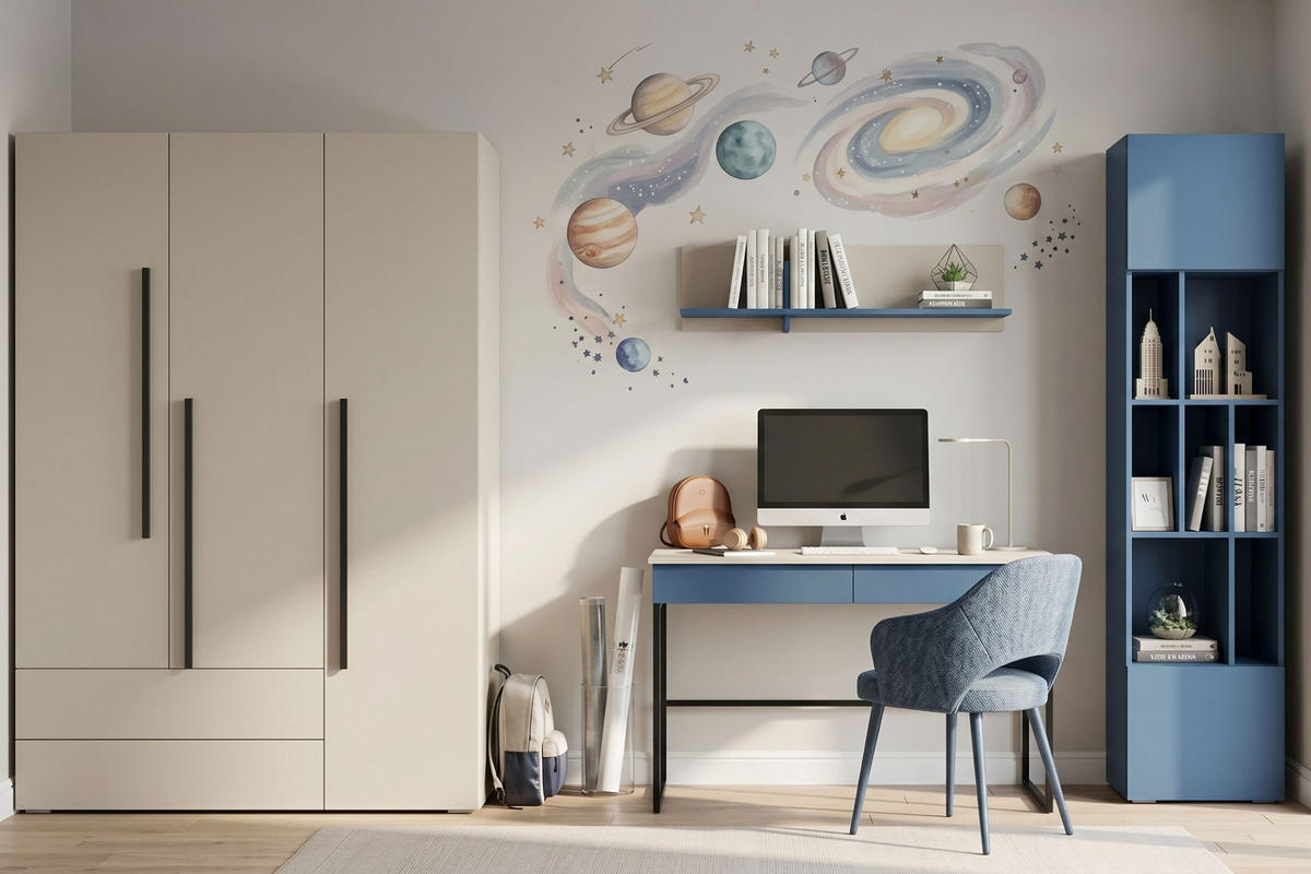 JUGENDZIMMER-SET LIMA A 4-teilig in Kaschmir/Meeresblau - Kaschmir/Blau, Holzwerkstoff (305/195/60cm) - Deine Möbel 24