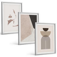 BILDER SET 3er Set - 40x60 cm Silberner Rahmen - Abstrakte Gesichtsformen - Silberfarben, Kunststoff (40/60cm) - TULUP