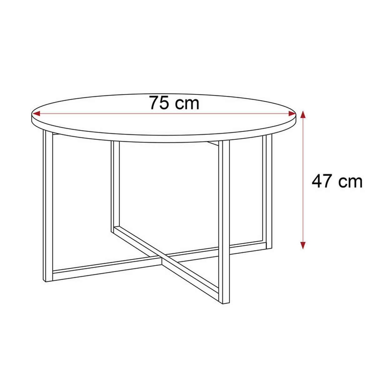 COUCHTISCH BESARO 75/47 cm runden, Schwarz / Grau - Schwarz/Grau, Metall (75/75/47cm) - Idohome