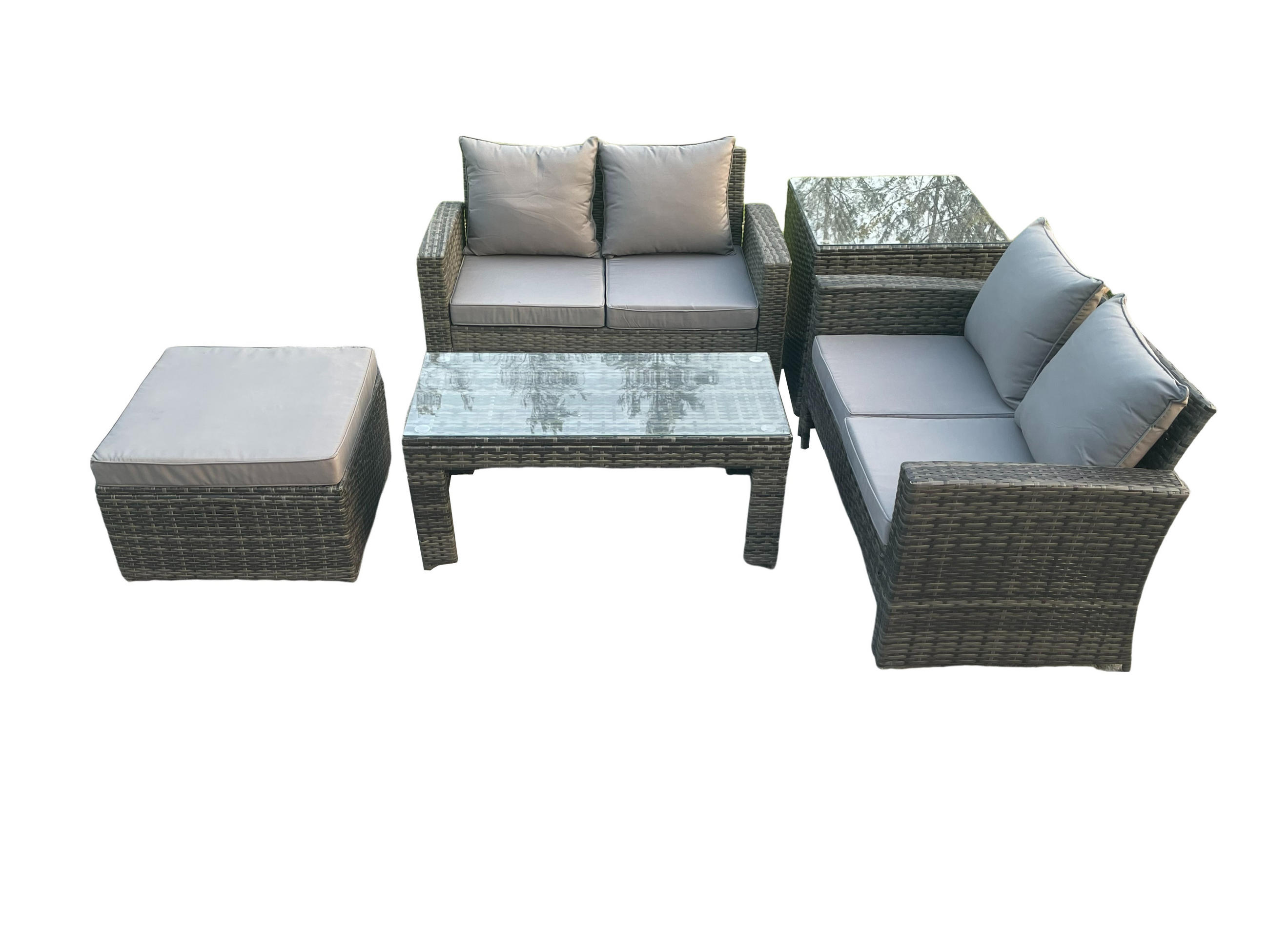 GARTENSOFA Hohe Rückenlehne Polyrattan Dunkelgrau 5-Sitzer - Dunkelgrau, Metall - Fimous