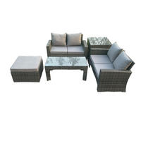 GARTENSOFA Hohe Rückenlehne Polyrattan Dunkelgrau 5-Sitzer - Dunkelgrau, Metall - Fimous