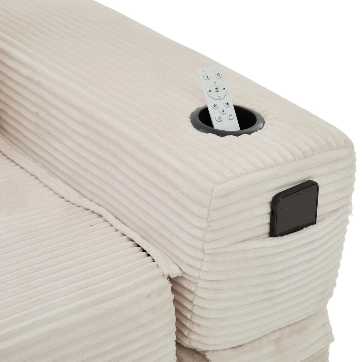 SCHLAFSOFA DE-33602 mit Federkern und Getränkehalter Beige - Beige, Textil (122/80/98cm) - ComfortXL