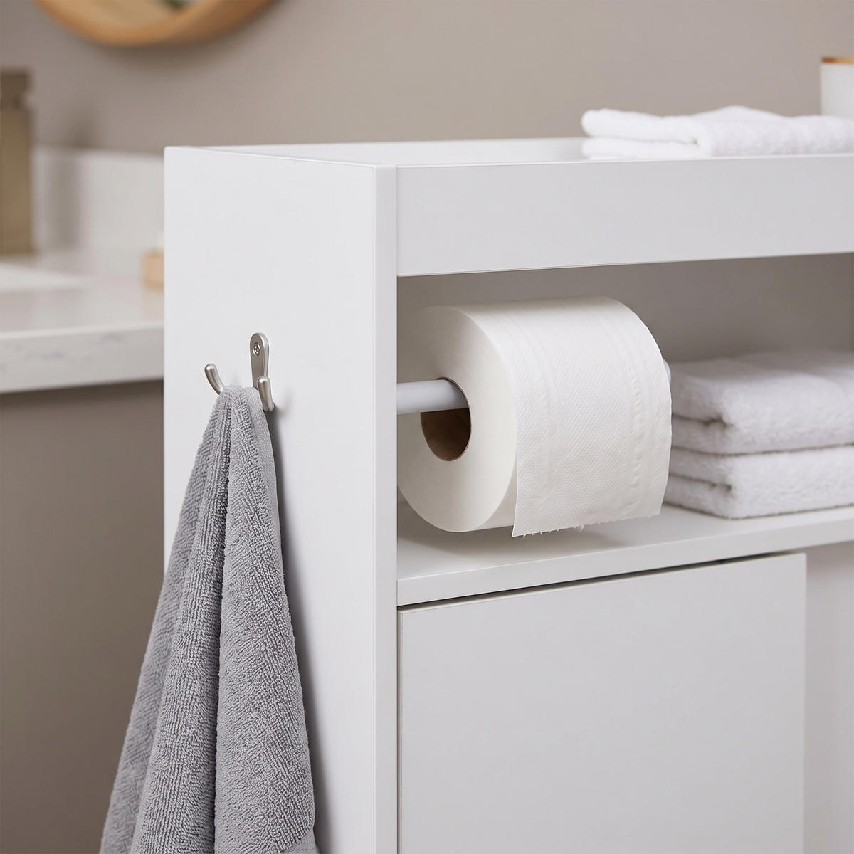 NISCHENSCHRANK Weiß mit Schiebetüren Toilettenpapierhalter 80 cm - Weiß, Holzwerkstoff (20/80/60cm) - Relaxdays