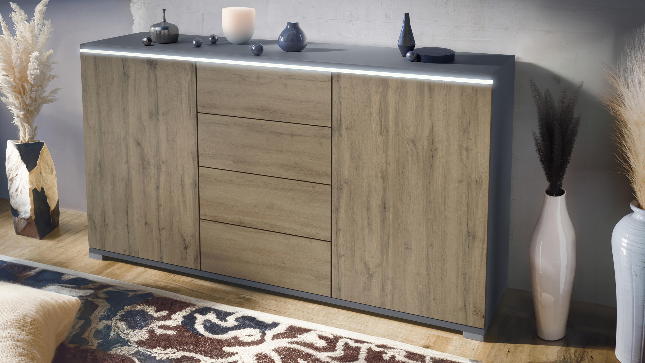 SIDEBOARD Faro Eiche Evoke - Eiche San Remo, Holzwerkstoff (138.5/75.5/35cm) - Vladon