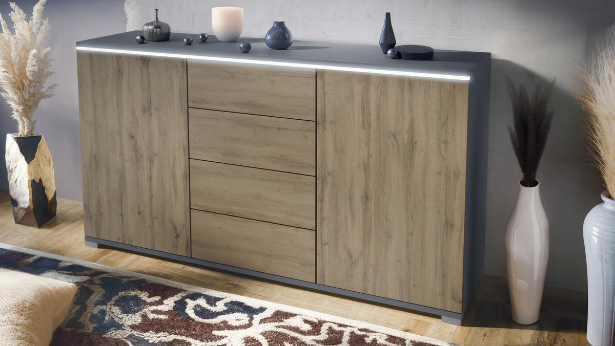 SIDEBOARD Faro Eiche Evoke - Eiche San Remo, Holzwerkstoff (138.5/75.5/35cm) - Vladon