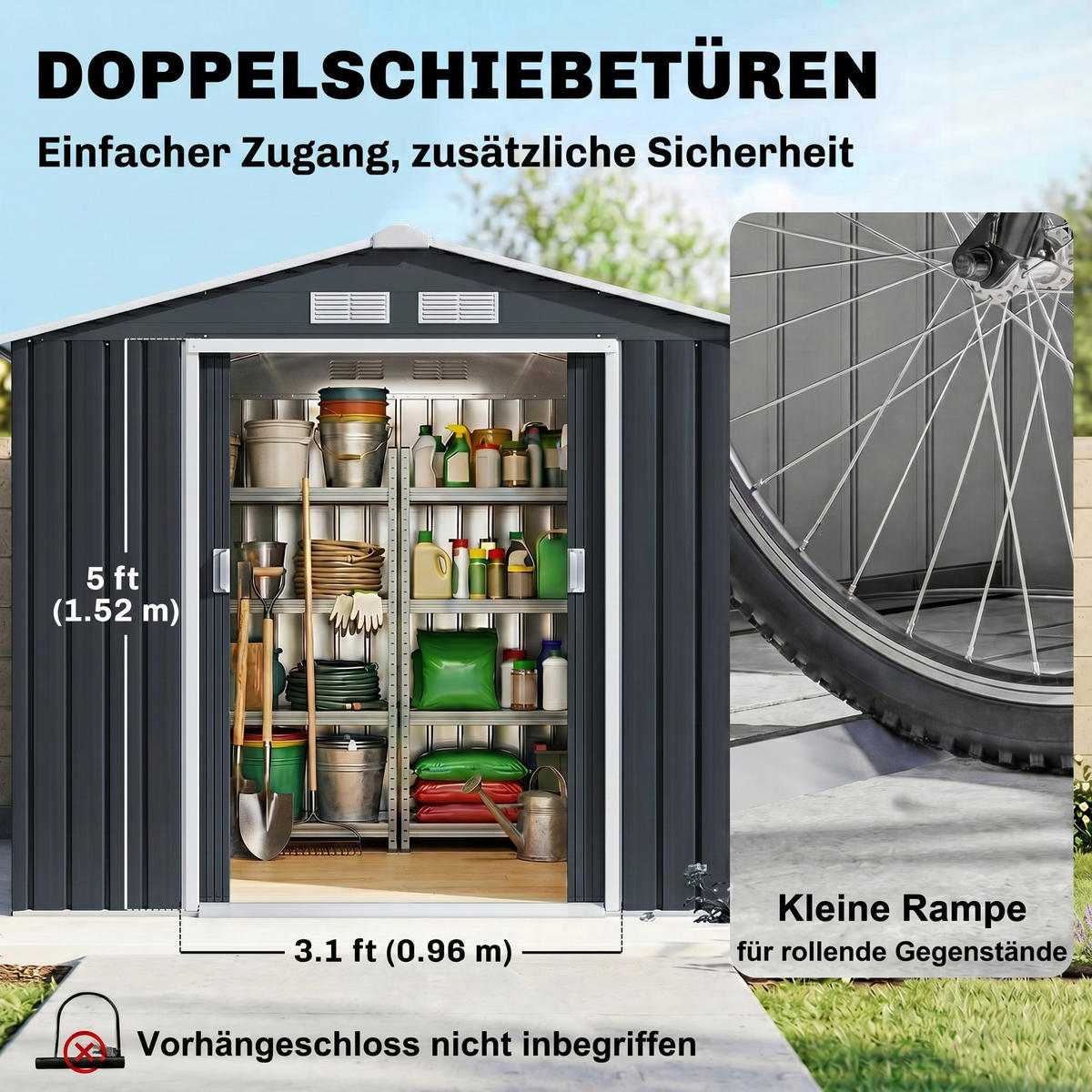 GARTENHAUS Dunkelgrau 1 Stück - Dunkelgrau, Kunststoff/Metall (130/185/213cm) - GiPP