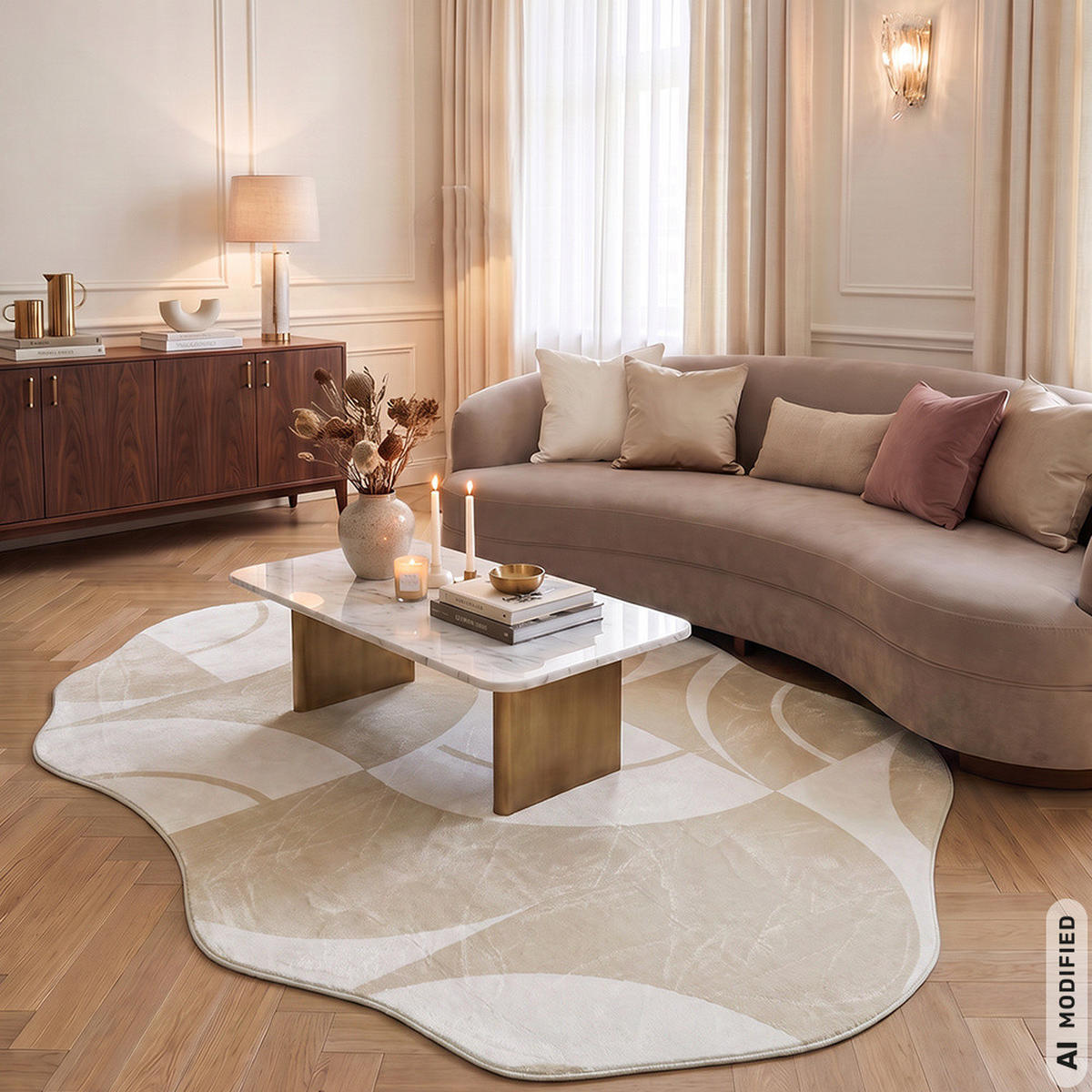 TEPPICH Mirano Mena Mazovia Unregelmäßige Form 120x160cm Creme Abstrakt Kurzflor - Creme, Textil (120/160cm) - Mazovia