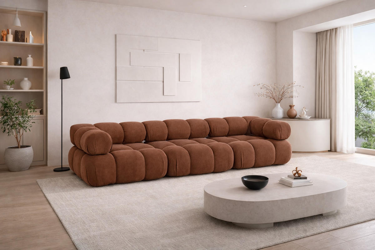 COUCH, 3-Sitzer Modular, Veloursstoff Salvador, Dunkelbraun, Selia - Dunkelbraun, Holz (285/70/95cm) - Kaiser Möbel
