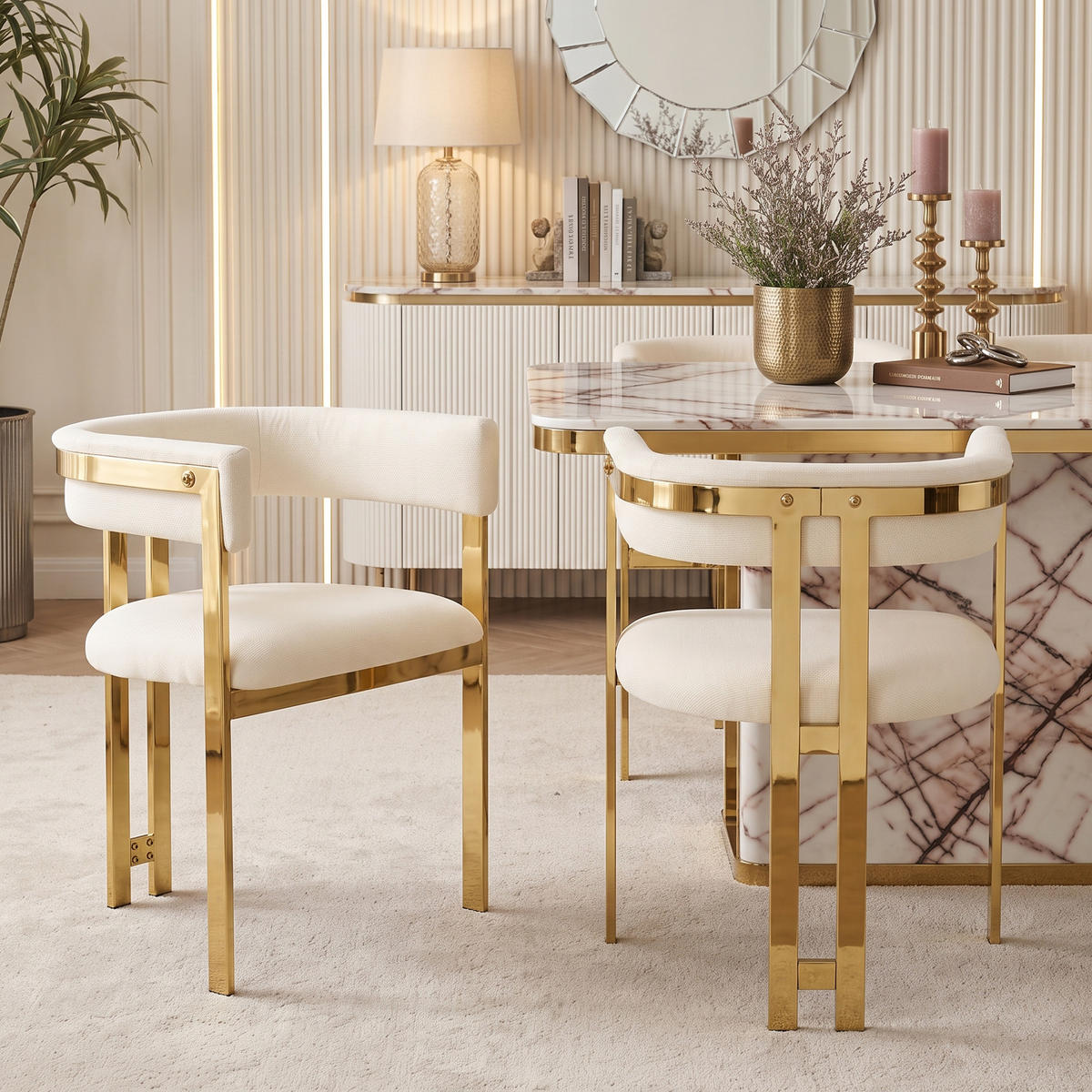 ESSZIMMERSTÜHLE 4er-Set Chenille Gold Metall Beige - Beige/Goldfarben, Textil (60/76/50cm) - FLIEKS