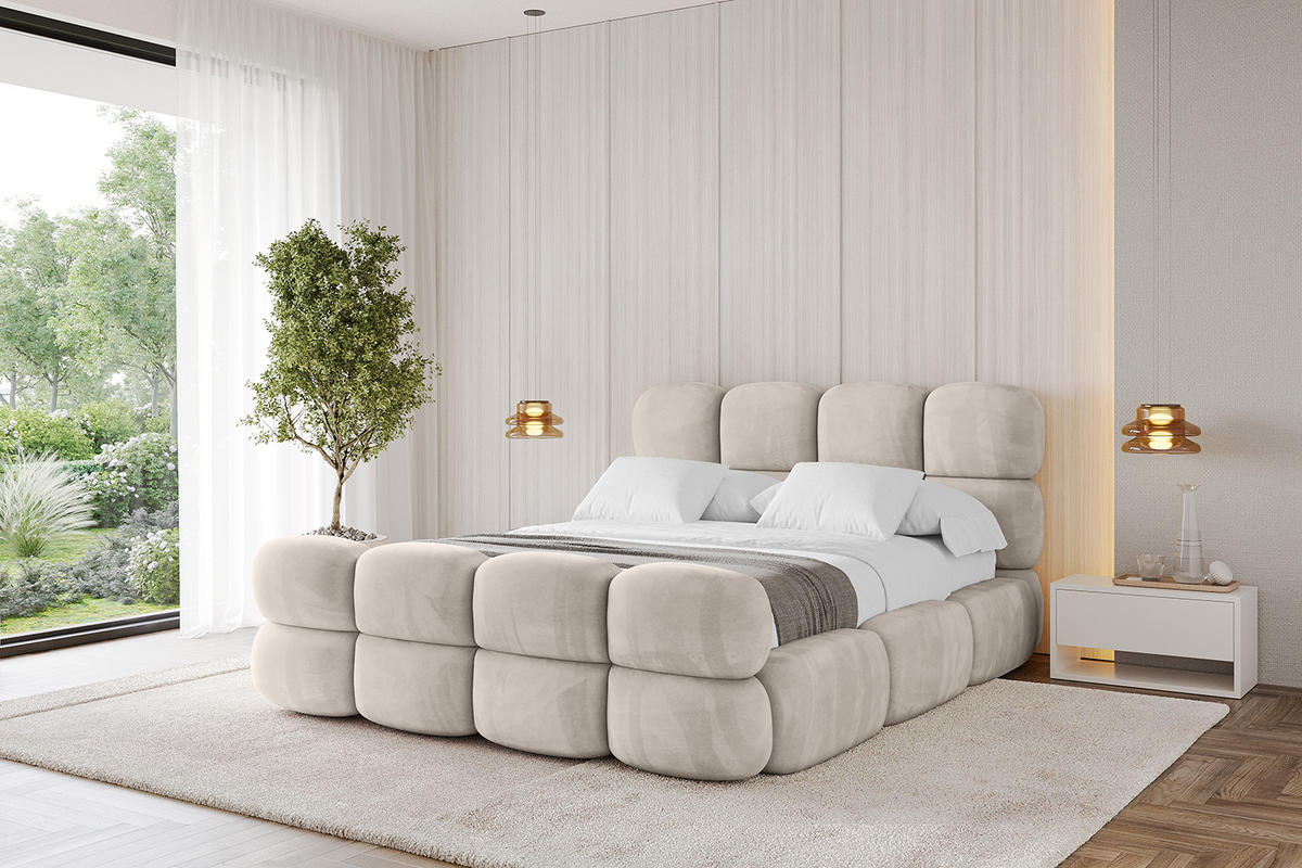 POLSTERBETT mit Bettkasten, Fußteil und Lattenrost, Boxbett ohne Matratze - NOMA-Z 140x200 Beige - Beige, Holzwerkstoff/Textil (140/200cm) - ALTDECOR