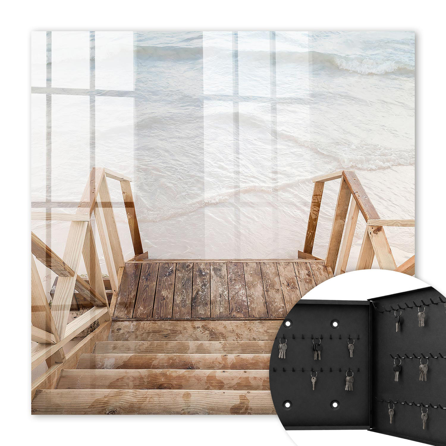 SCHLÜSSELBOX Schwarz 30x30 cm- Türöffnung nach rechts - Strandruhe - Braun, Metall (30/30/5cm) - TULUP