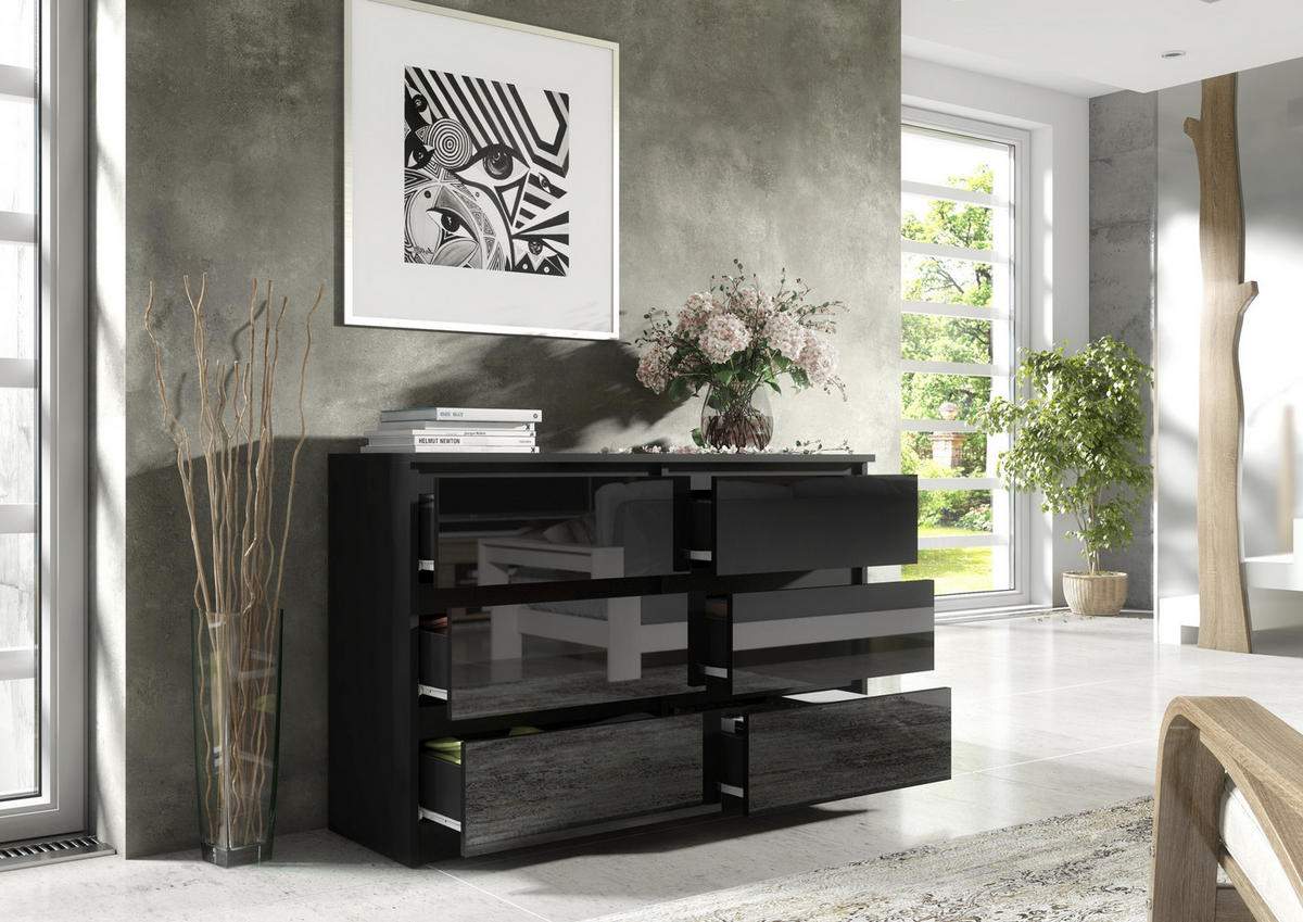 KOMODA - čierna/čierna s vysokým leskom, kompozitné drevo (120/79/39cm) - RAUMHIRSCH FURNITURE